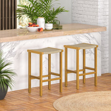 Load image into Gallery viewer, 76cm Bar Height Chairs with Acacia Wood Frame and PE Wicker Saddle-Seat