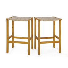 Load image into Gallery viewer, 76cm Bar Height Chairs with Acacia Wood Frame and PE Wicker Saddle-Seat