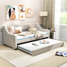 Load image into Gallery viewer, Single Size Trundle Bed Linen Upholstered Daybed with Backrest