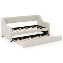 Load image into Gallery viewer, Single Size Trundle Bed Linen Upholstered Daybed with Backrest