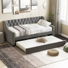 Load image into Gallery viewer, Single Size Trundle Bed Linen Upholstered Daybed with Backrest