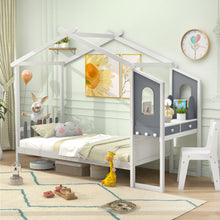 Load image into Gallery viewer, Single House Bed Wood Montessori Bed Frame with Desk