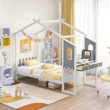 Load image into Gallery viewer, Single House Bed Wood Montessori Bed Frame with Desk