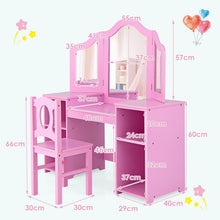 Load image into Gallery viewer, Kids Makeup Desk and Chair Set with Tri-Folding Detachable Mirror