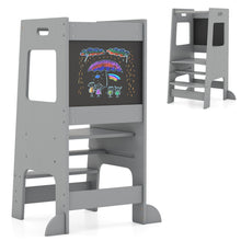 Load image into Gallery viewer, Toddler Kitchen Step Stool with Activity Chalkboard and Adjustable Height