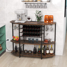 Load image into Gallery viewer, Wine Bar Cabinet 3-Tier Wine Rack with Shelves and Glass Holders