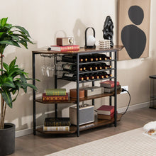 Load image into Gallery viewer, Wine Bar Cabinet 3-Tier Wine Rack with Shelves and Glass Holders