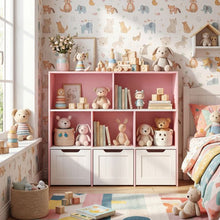 Load image into Gallery viewer, Wooden Toy Storage Organizer Kids Bookshelf with 5 Open Cubes and 3 Movable Drawers