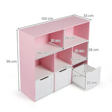 Load image into Gallery viewer, Wooden Toy Storage Organizer Kids Bookshelf with 5 Open Cubes and 3 Movable Drawers