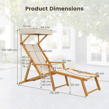 Load image into Gallery viewer, 2PCS Birch Wood Chaise Lounge Chair with Adjustable Canopy Reclining Backrest and Footrest