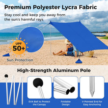 Load image into Gallery viewer, Beach Tent Sun Shelter with 4 Sandbags and UPF 50+ Protection