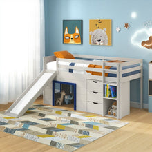Load image into Gallery viewer, Single Size Pine Wood Loft Bed with Slide and Ladder and Game House