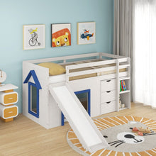Load image into Gallery viewer, Single Size Pine Wood Loft Bed with Slide and Ladder and Game House