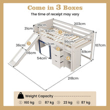 Load image into Gallery viewer, Single Size Pine Wood Loft Bed with Slide and Ladder and Game House