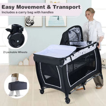 Load image into Gallery viewer, Foldable Pack and Play Portable Baby Playard with Rocking Bassinet and Diaper Changing Table