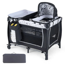 Load image into Gallery viewer, Foldable Pack and Play Portable Baby Playard with Rocking Bassinet and Diaper Changing Table