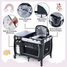 Load image into Gallery viewer, Foldable Pack and Play Portable Baby Playard with Rocking Bassinet and Diaper Changing Table