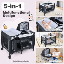 Load image into Gallery viewer, Foldable Pack and Play Portable Baby Playard with Rocking Bassinet and Diaper Changing Table