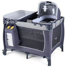 Load image into Gallery viewer, Foldable Pack and Play Portable Baby Playard with Rocking Bassinet and Diaper Changing Table
