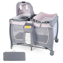 Load image into Gallery viewer, Foldable Pack and Play Portable Baby Playard with Rocking Bassinet and Diaper Changing Table