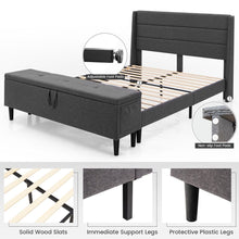 Load image into Gallery viewer, Upholstered King Size Bed Frame with Ottoman Bench and Headboard