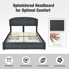 Load image into Gallery viewer, Upholstered Double Bed Frame with 4 Storage Drawers and Adjustable Headboard