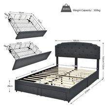 Load image into Gallery viewer, Upholstered Double Bed Frame with 4 Storage Drawers and Adjustable Headboard