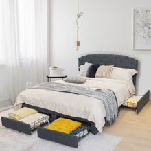 Load image into Gallery viewer, Upholstered Double Bed Frame with 4 Storage Drawers and Adjustable Headboard