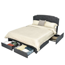 Load image into Gallery viewer, Upholstered Double Bed Frame with 4 Storage Drawers and Adjustable Headboard