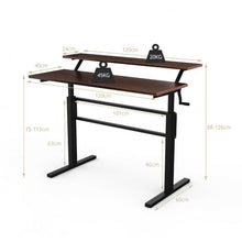 Load image into Gallery viewer, 2-Tier Standing Desk with Adjustable Height and Crank Handle