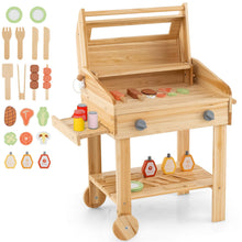 Load image into Gallery viewer, Kids Barbecue Playset, Wooden BBQ Grill Toy Set with Wheels