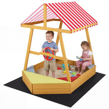 Load image into Gallery viewer, Wooden Kids Sandpit, Ship-Shaped Sandbox Sand Boat with Canopy, 4 Corner Seats