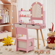 Load image into Gallery viewer, Kids Vanity Set Pretend Play Dressing Table Set with 3-Color Lighting Modes