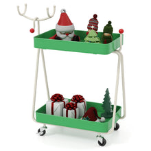 Load image into Gallery viewer, Reindeer Side Table 2-Tier Christmas Rolling Cart with Metal Frame and Wheels