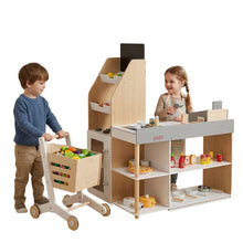 Load image into Gallery viewer, Kids Grocery Store Playset Wooden Pretend Play Supermarket with Shopping Cart