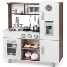 Load image into Gallery viewer, Wooden Play Kitchen - Kids Toy Kitchen with Microwave, Fridge, Water Dispenser, Telephone, Oven, Cookware