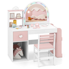 Load image into Gallery viewer, Kids Vanity Table and Chair Set, Children Study Desk with Lighted Mirror