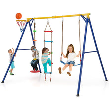 Load image into Gallery viewer, 4 in 1 Metal A-Frame Kids Swing Set with Belt Swing