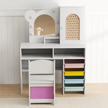 Load image into Gallery viewer, Kids Vanity Set, Girls Dressing Table with 3-Color LED Lights Mirror