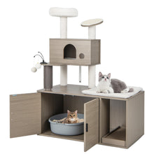 Load image into Gallery viewer, Cat Tree with Litter Box Enclosure Wooden Cat House Furniture