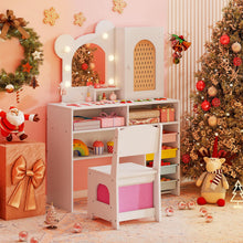 Load image into Gallery viewer, Kids Vanity Set, Girls Dressing Table with 3-Color LED Lights Mirror