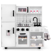Load image into Gallery viewer, Kids Play Kitchen, Wooden Toy Kitchen with Stoves, Sink, Lights, Sounds, Water Dispenser