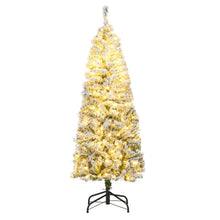 Load image into Gallery viewer, 5ft Pre-lit Snow Flocked Christmas Tree, Hinged Artificial Slim Pencil Xmas Tree with Lights