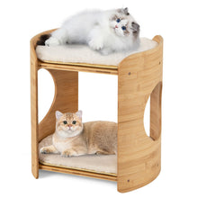 Load image into Gallery viewer, Cat Bed, 2-tier Bamboo Cat Tree with Removable & Washable Cushions, Cat Holes