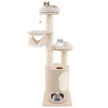 Load image into Gallery viewer, Wooden Cat Tree, 187cm Cat Climbing Tower with 2-Story Cat Condo, 2 Hammocks, 2 Perches