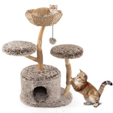 Load image into Gallery viewer, Multi-level Wood Cat Tree Tower Kitten Activity Center with Solid Trunk