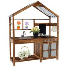 Load image into Gallery viewer, Outdoor Solid Wood Mud Kitchen with Canopy and Rotatable Faucet