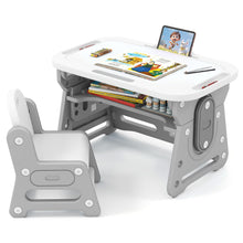 Load image into Gallery viewer, Kids Table and Chair Set with Tiltable Whiteboard and Book Stand