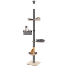 Load image into Gallery viewer, 5-Tier Wooden Cat Tower Floor to Ceiling Cat Tree with Adjustable Height