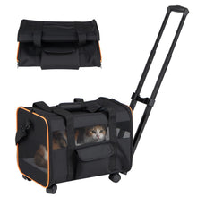 Load image into Gallery viewer, Pet Carrier with Wheels, Foldable Pet Carrier with Telescopic Handle, Shoulder Strap, Washable Pad, Safety Leash